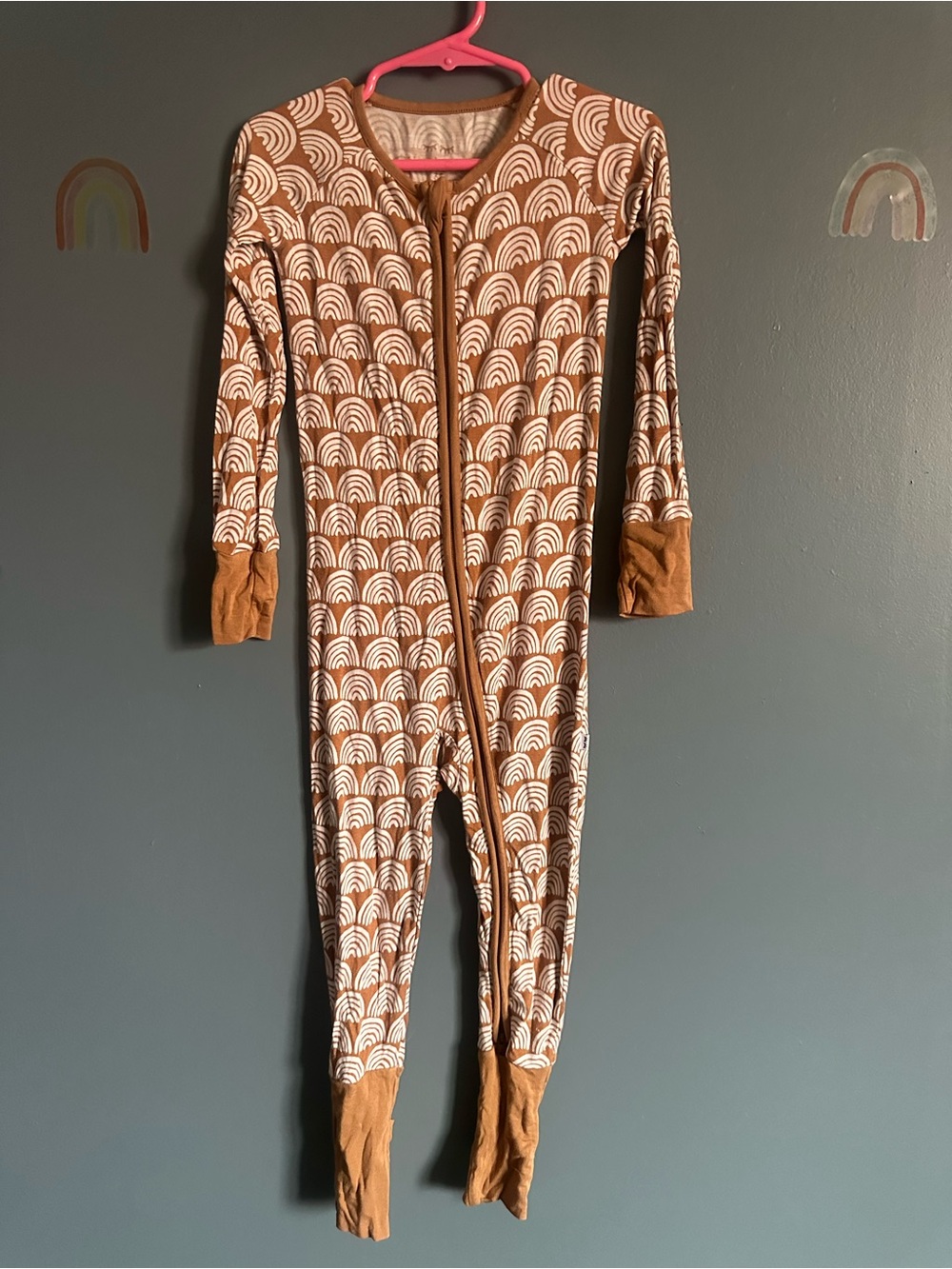 Little Sleepies Rust Brown Rainbow-Print Footie Pajamas